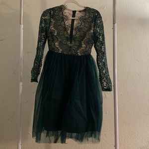 SHEIN Women’s Green Sheer Lacy Long Sleeve Midi Dress XS NIB